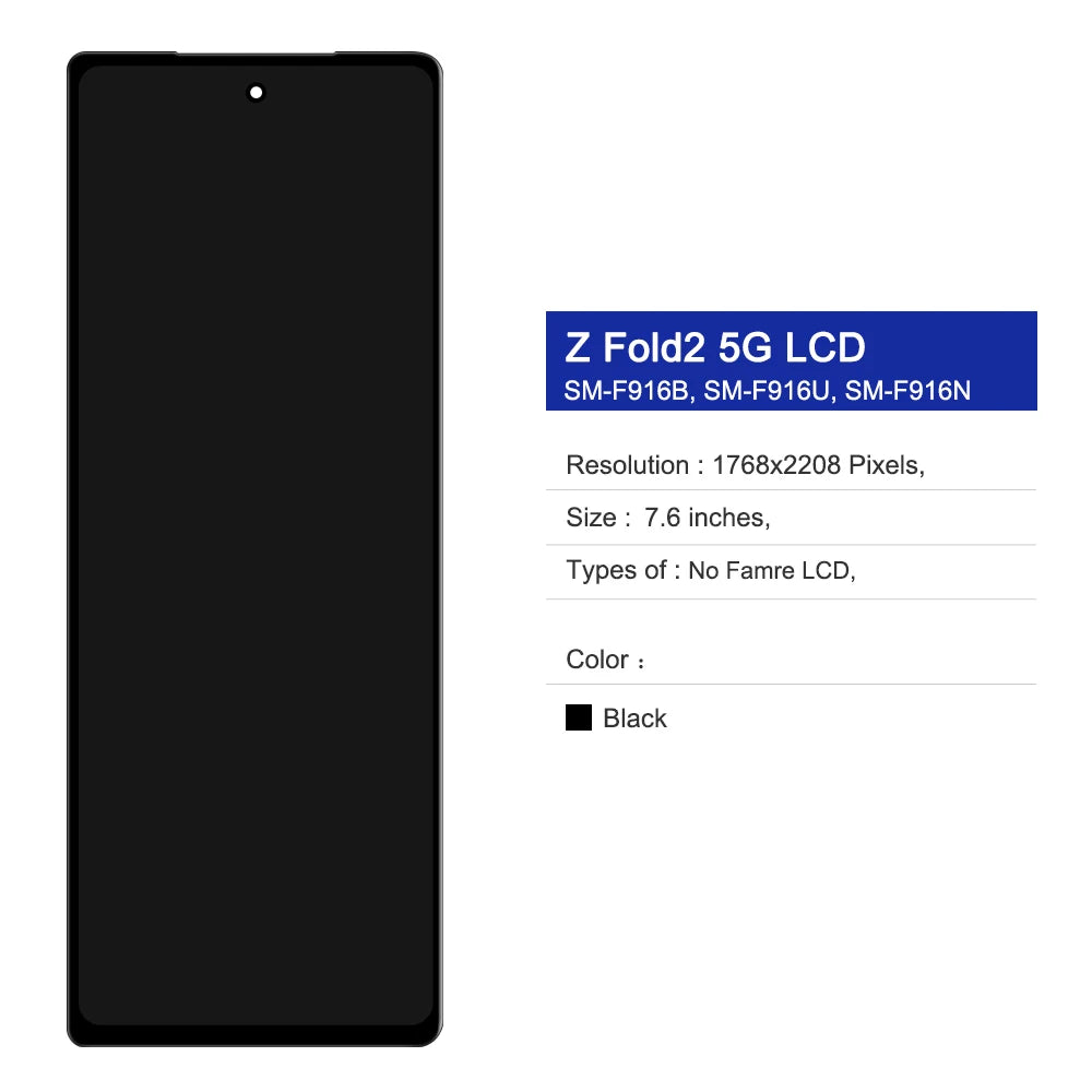For Samsung Z Fold2 5G F9160 F916B LCD Touch Display Panel Screen Digitizer Assembly For Samsung Z Fold 2 5G LCD Samsung phone repair parts