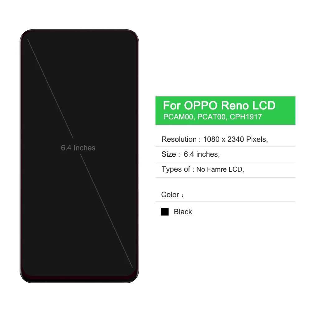 OLED Screen for Oppo Reno PCAM00 PCAT00 CPH1917 Lcd Display + Touch Screen Digitizer Assembly with Frame for Oppo Reno Screen OPPO phone repair parts