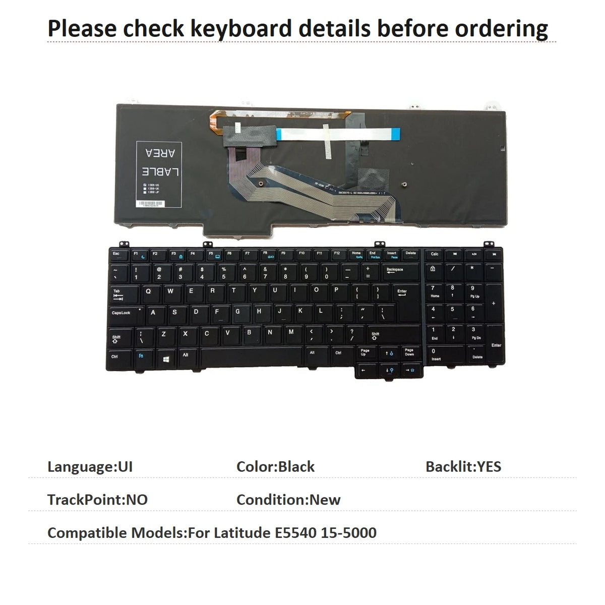 New US UI Language Backlit Keyboard For Dell Latitude E5540 15-5000 Notebook PC Replacement KeyboardDell laptop repair parts