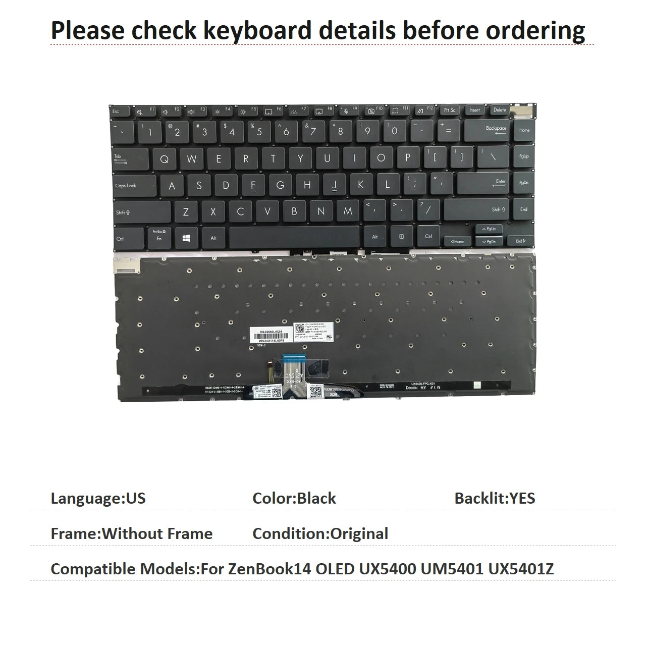 New US Language Backlit Keyboard For ASUS ZenBook14 OLED UX5400 UM5401 UX5401Z Notebook PC Replacement Keyboard ASUS laptop repair parts