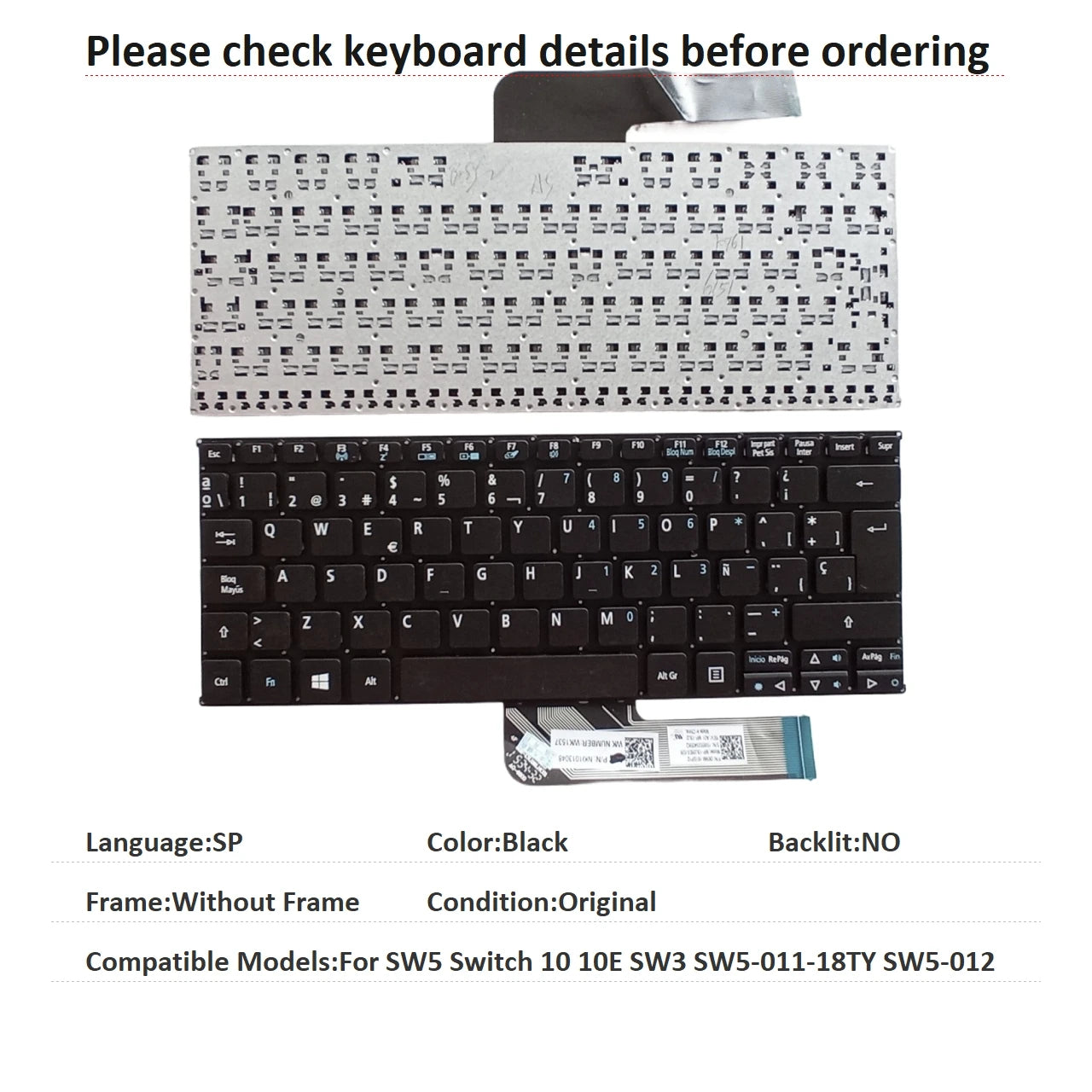 New US Spanish Language Keyboard For Acer SW5 Switch 10 10E SW3 SW5-011-18TY SW5-012 Notebook PC Replacement Keyboard ACER laptop repair parts