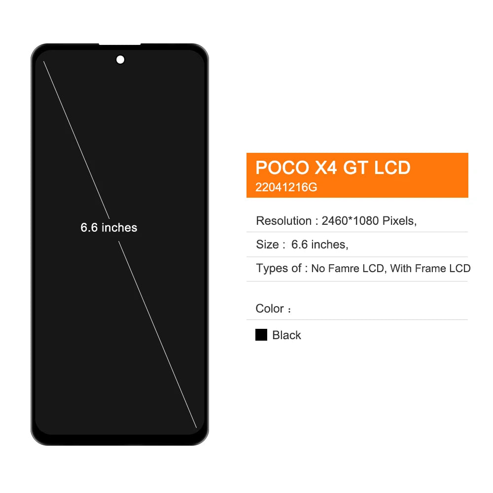 6.6" Screen for Xiaomi Poco X4 GT 22041216G Lcd Display Digital Touch Screen with Frame for Xiaomi Poco X4 GT Screen Replacement Xiaomi phone repair parts