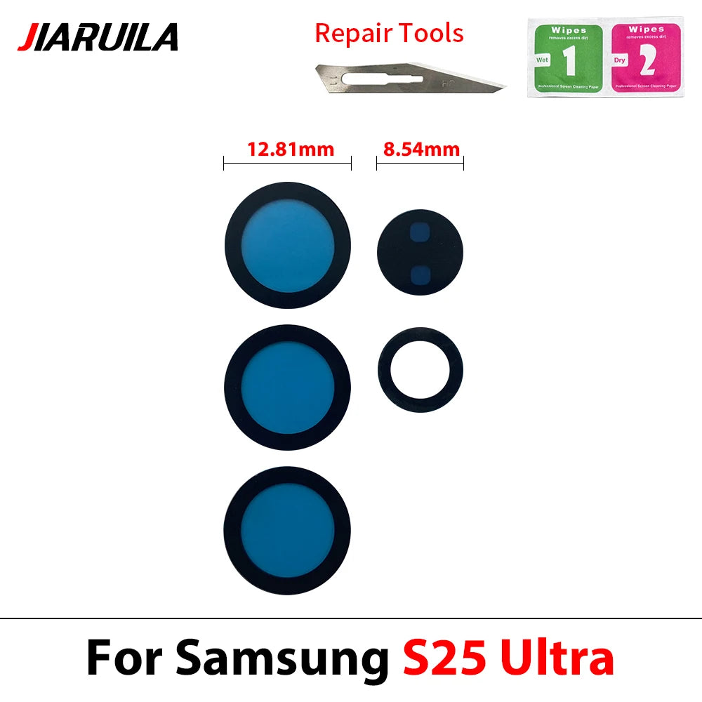 New Rear Camera Glass Lens Cover With Frame Holder with Sticker For Samsung S25 Plus S25 Ultra Replacement Parts Samsung phone repair parts