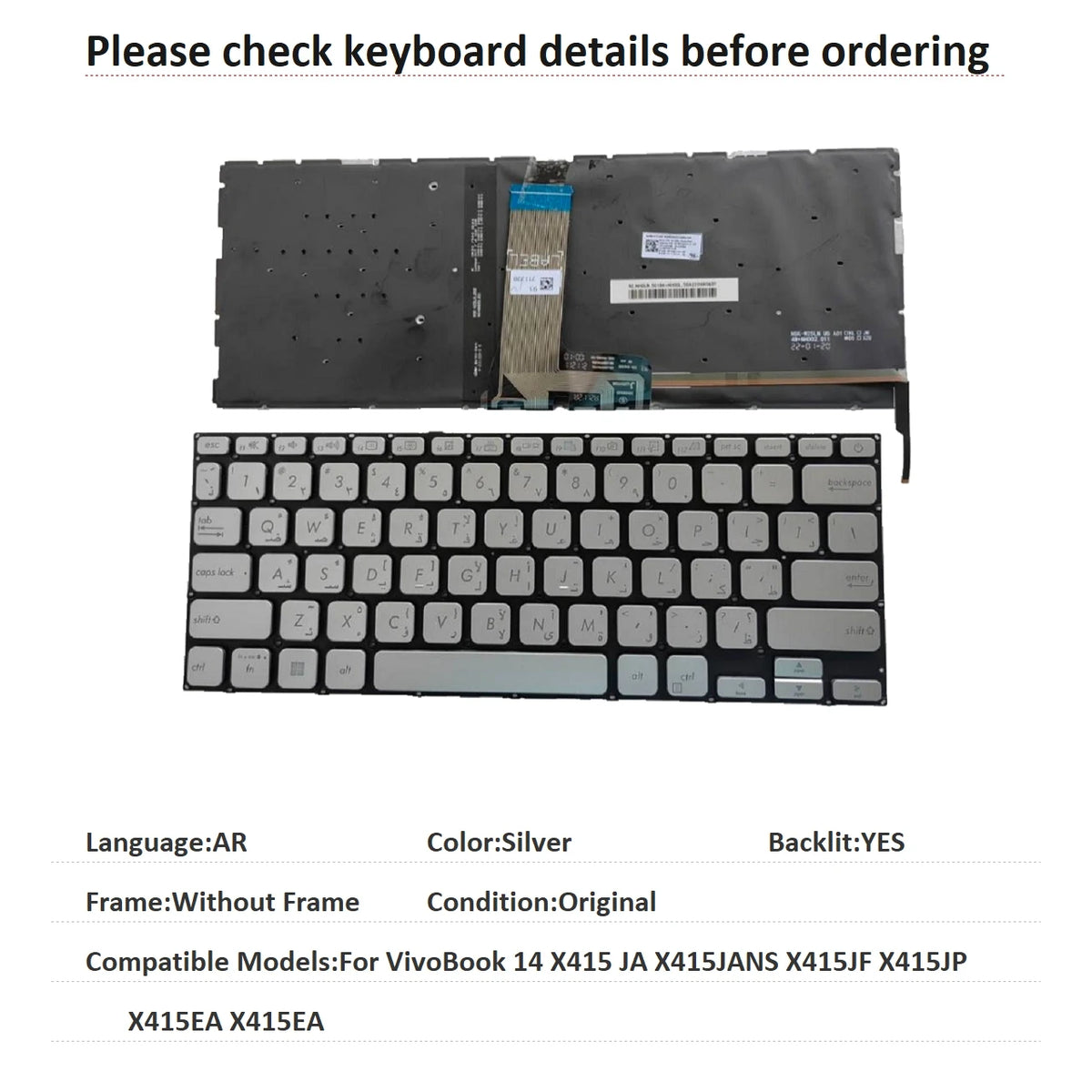 New US Arab Language Backlit Keyboard For ASUS VivoBook 14 X415 JA X415JANS X415JF X415JP X415EA X415EA Replacement Keyboard ASUS laptop repair parts