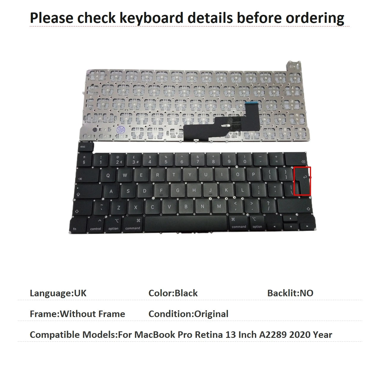 New US UK Language Keyboard For Apple MacBook Pro Retina 13 Inch A2289 2020 Year Notebook PC Replacement Keyboard MACBOOK laptop repair parts