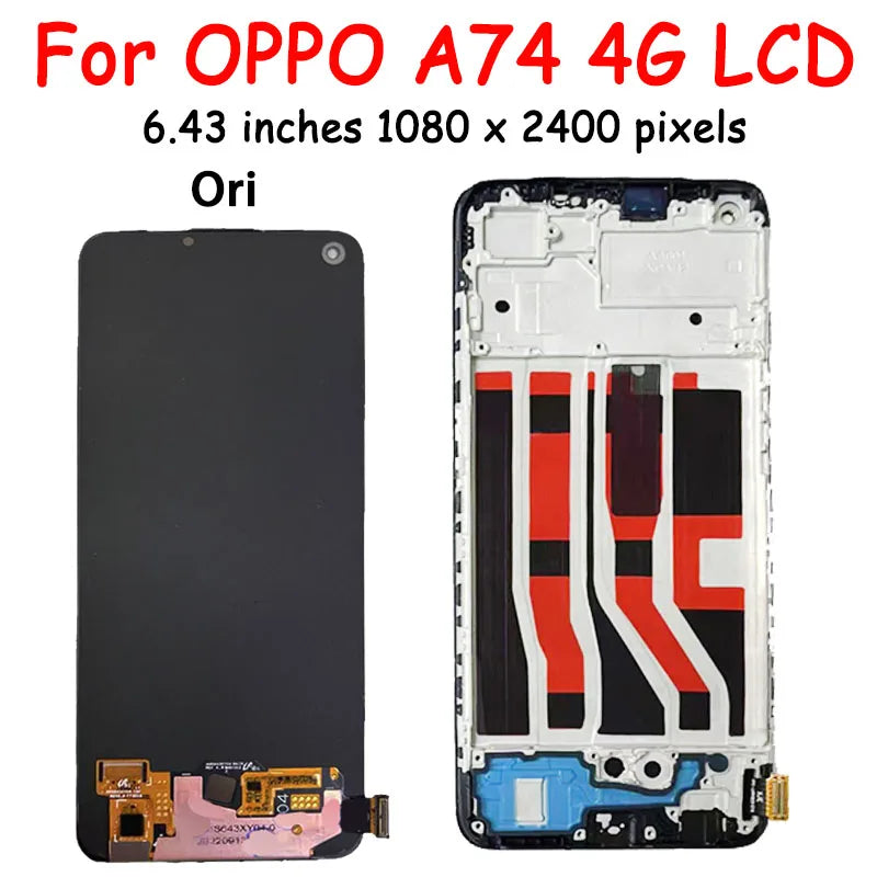 6.43" New AMOLED For OPPO A74 4G CPH2219 LCD Touch Screen Digitizer Assemby Replacement For OPPO A74 4G Display With Frame Oppo phone repair parts