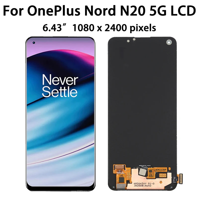 6.43"AMOLED For OnePlus Nord N20 5G LCD Display Frame+Touch Panel Digitizer Assembly For 1+N20 5G GN2200 CPH2459 Display OnePlus phone repair parts