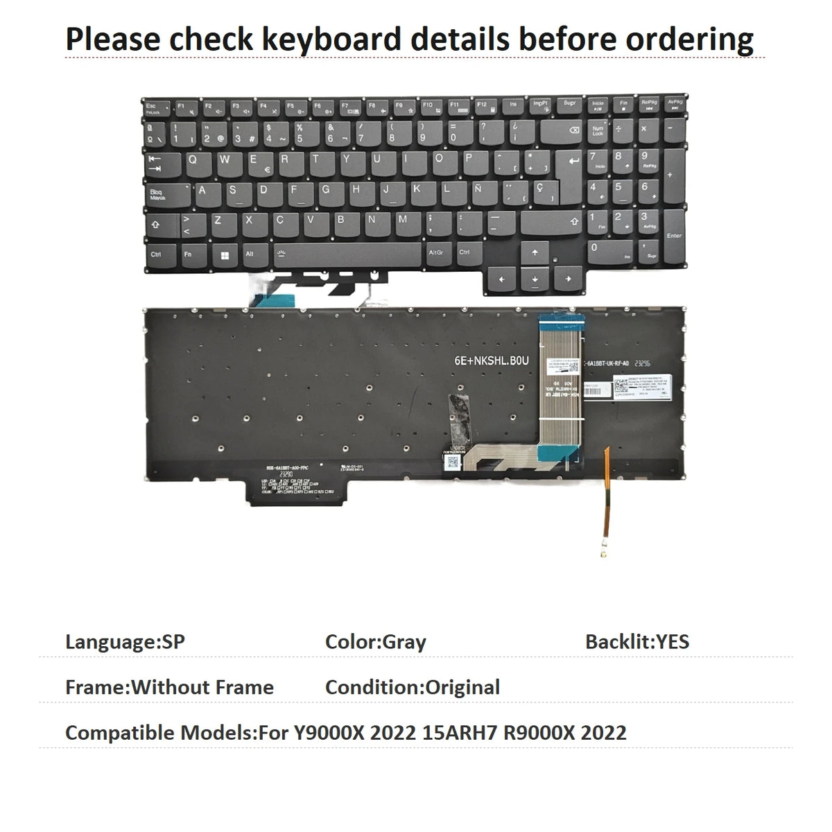 New US Russian Spanish Language RGB Keyboard For Lenovo Y9000X 2022 15ARH7 R9000X 2022 Notebook PC Replacement Keyboard Lenovo laptop repair parts