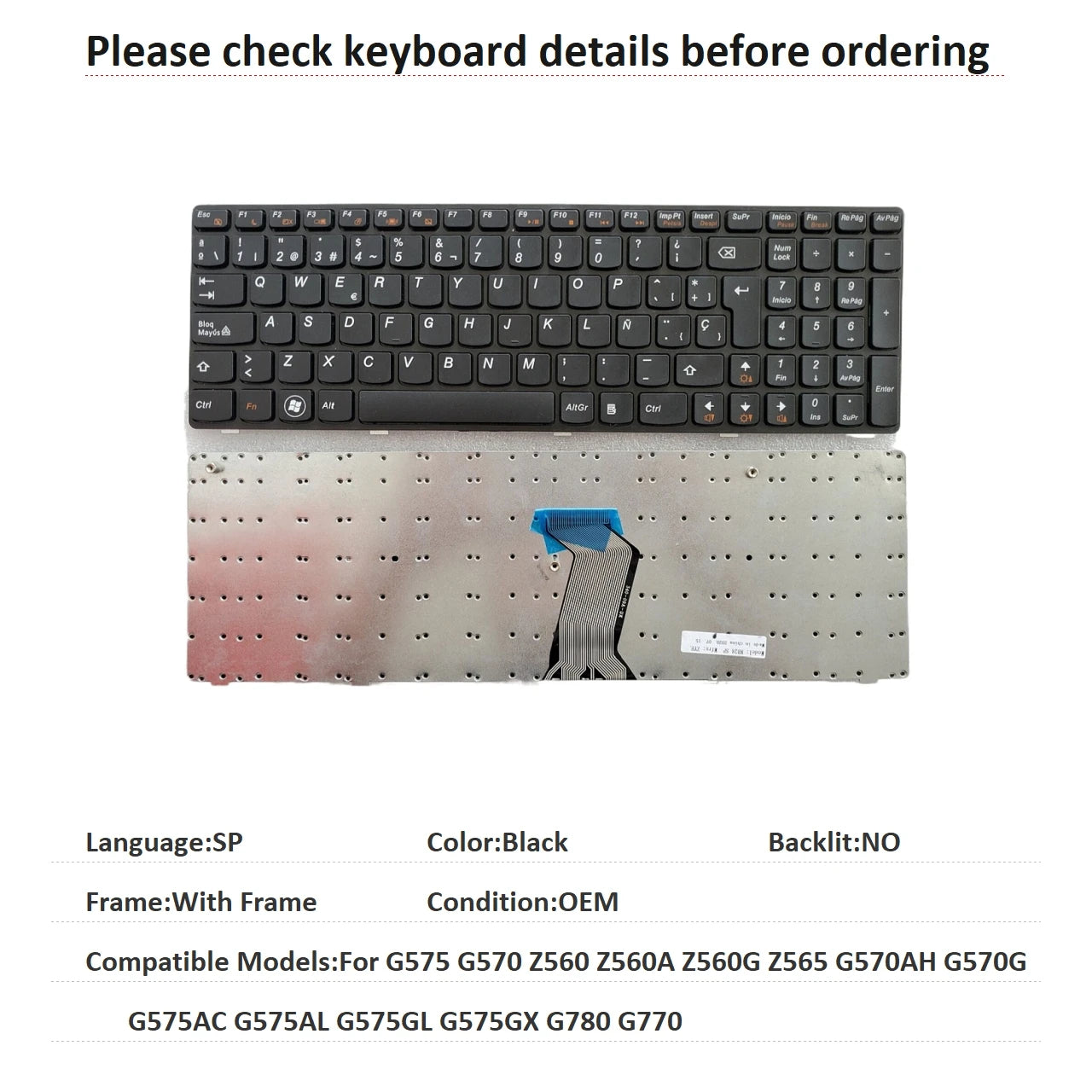US Russian Spanish Brazil Keyboard For Lenovo G575 G570 Z560 Z560A Z560G Z565 G570AH G570G G575AC G575AL G575GL G575GX G780 G770 Lenovo laptop repair parts