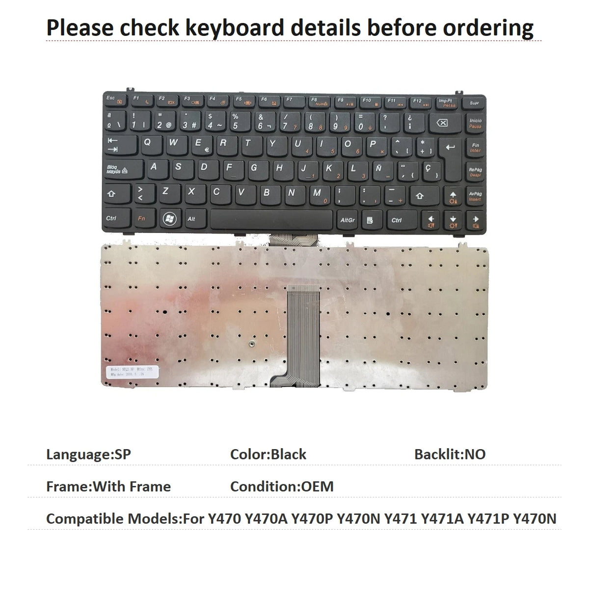 New US Spanish Language Keyboard For Lenovo Y470 Y470A Y470P Y470N Y471 Y471A Y471P Y470N Notebook PC Replacement Keyboard Lenovo laptop repair parts