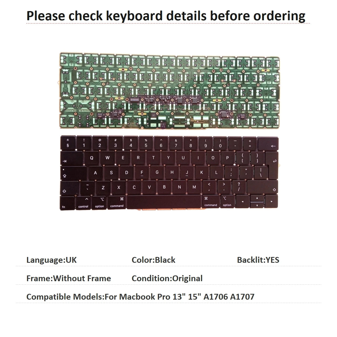New US UK Language Backlit Keyboard For Apple Macbook Pro 13" 15" A1706 A1707 Notebook PC Replacement Keyboard MACBOOK laptop repair parts