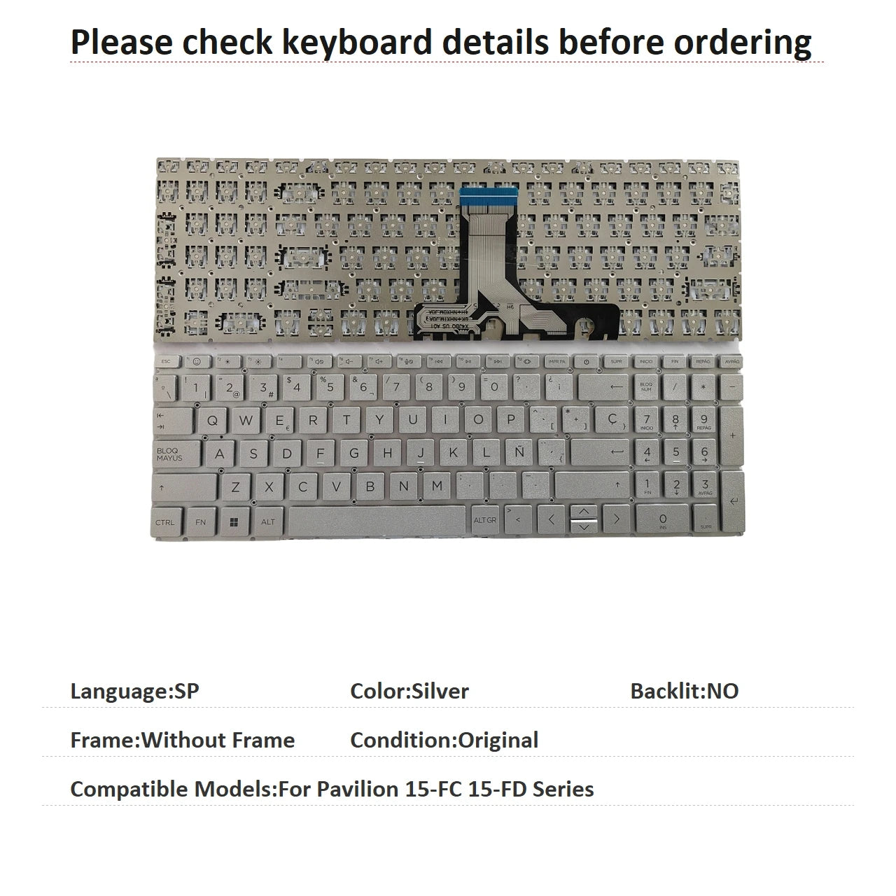 New US Spanish Language Backlit Keyboard For HP Pavilion 15-FC 15-FD Series Notebook PC Replacement Keyboard HP laptop repair parts