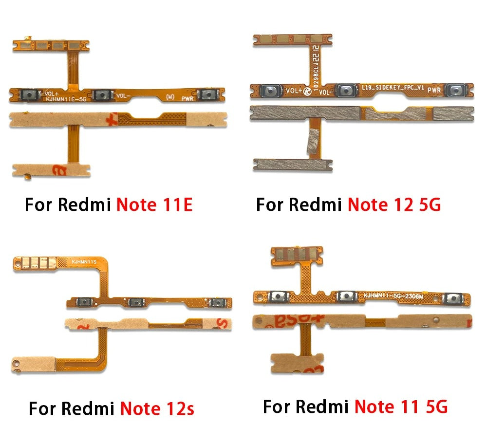 10Pcs, Power On Off Volume Key Button Flex Cable For Xiaomi Redmi Note 10 10s 11 11s 12 12s 13 Pro Plus 4G 5G Xiaomi Xiao mi phone repair parts
