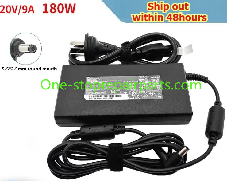A17-180P4B 180W 4.5*3.0 5.5x2.5mm Chicony AC adapter for MSI Pulse GL66 GL76 Katana GF66 GF76 Crosshair 15/17 Sword 15/17 GF75 Thin 10UE GF65 10UE
