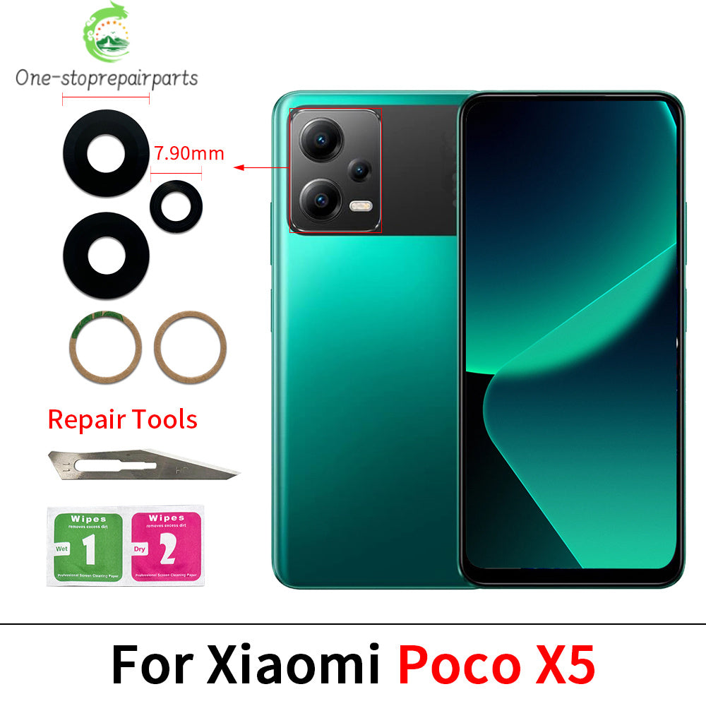 10Pcs/Lot, Back Rear Camera Glass Lens Cover With Adhesive For Xiaomi Poco F5 F6 M5 M5s M6 X5 X6 Pro 4G 5G  Xiaomi  Xiao mi phone repair parts
