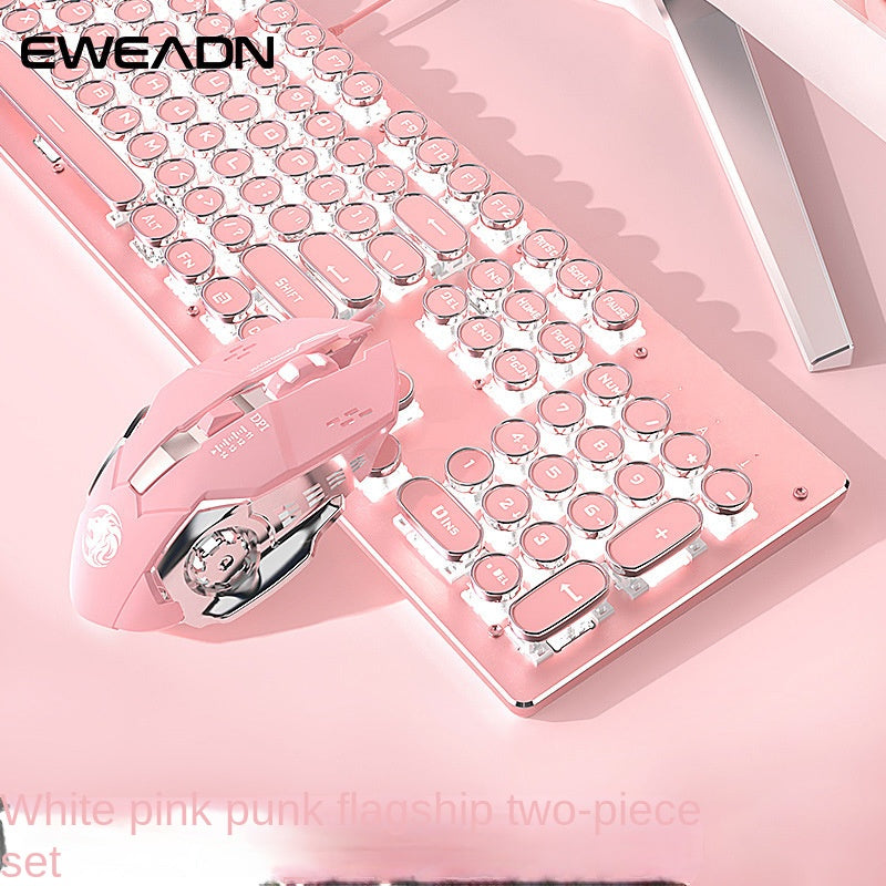 E-sports wired mechanical keyboard Metal key cap Mechanical shaft keyboard mouse headset Punk game keyboard mouse