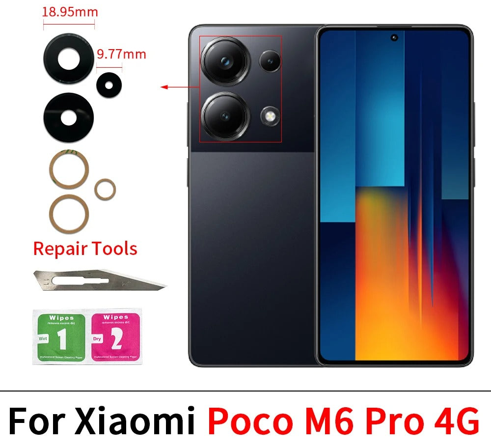 100Pcs，Rear Back Camera Glass Lens For Xiaomi Poco F5 F6 M5 M5s M6 X5 X6 Pro 4G 5G Camera Glass With Glue Adhesive  Xiaomi  Xiao mi phone repair parts