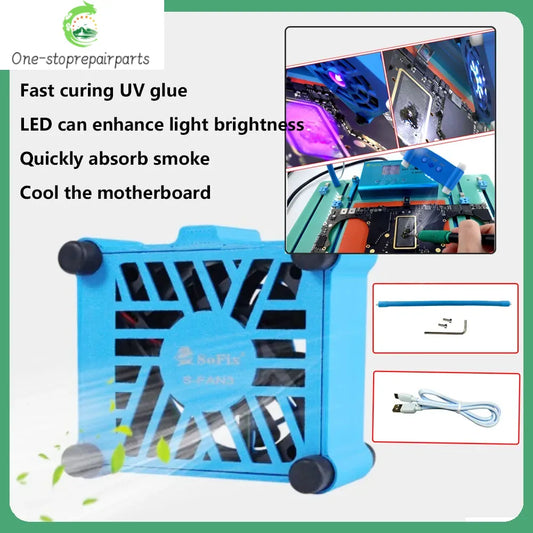Sofix Smoke Exhaust Cooling Fan with UV Curing Lamp 5in1 for Macbook Motherboard Welding Green Oil Curing S-BGN2 Soldering Work Professional Repair Tools