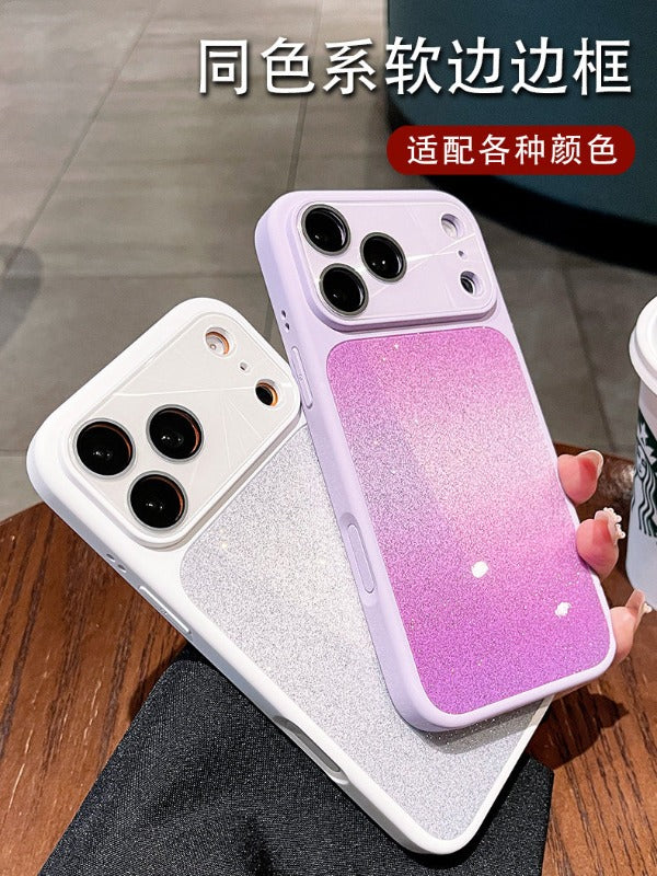 Gradual change glitter for iPhone 17promax mobile phone case new iPhone16 gradual change glitter starlight texture 15pro diamond cut pattern lens frame light fit case Phone accessories