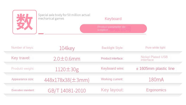 Accessories Mechanical Keyboard Girls Internet celebrities Girls Pink Blue Round Keys Games Punk Style