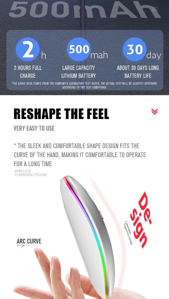 RGB Bluetooth Dual-mode Wireless Mouse for Laptop Tablet PC All-in-One Computer Silent No Noise Office Esports Games 5.1 + 2.4G Rechargeable Mute Charging Mouse