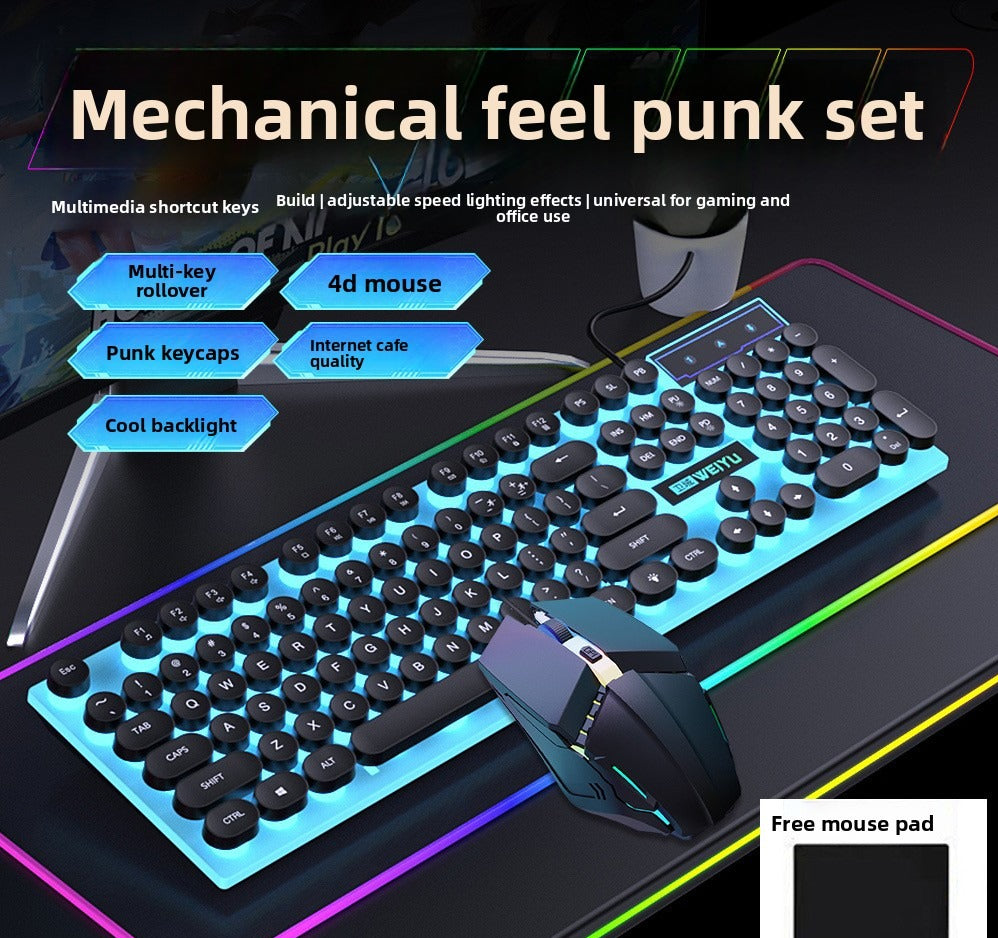 Retro punk USB wired mechanical feel keyboard mouse set office game e-sports special