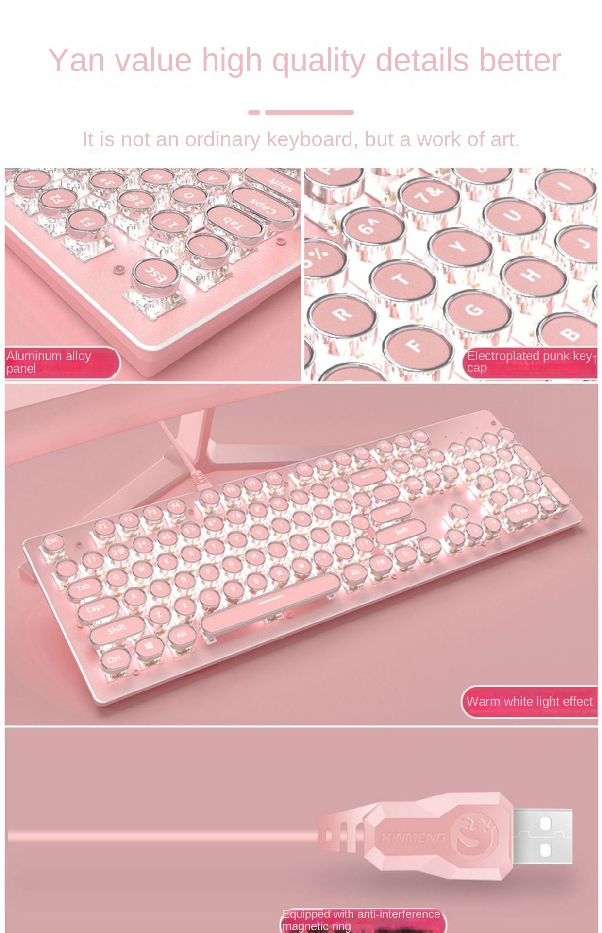 Accessories 912 Pink Mechanical Keyboard Mouse Set Wired Gaming Keys and Mice, Blue and Black Axis Keyboard