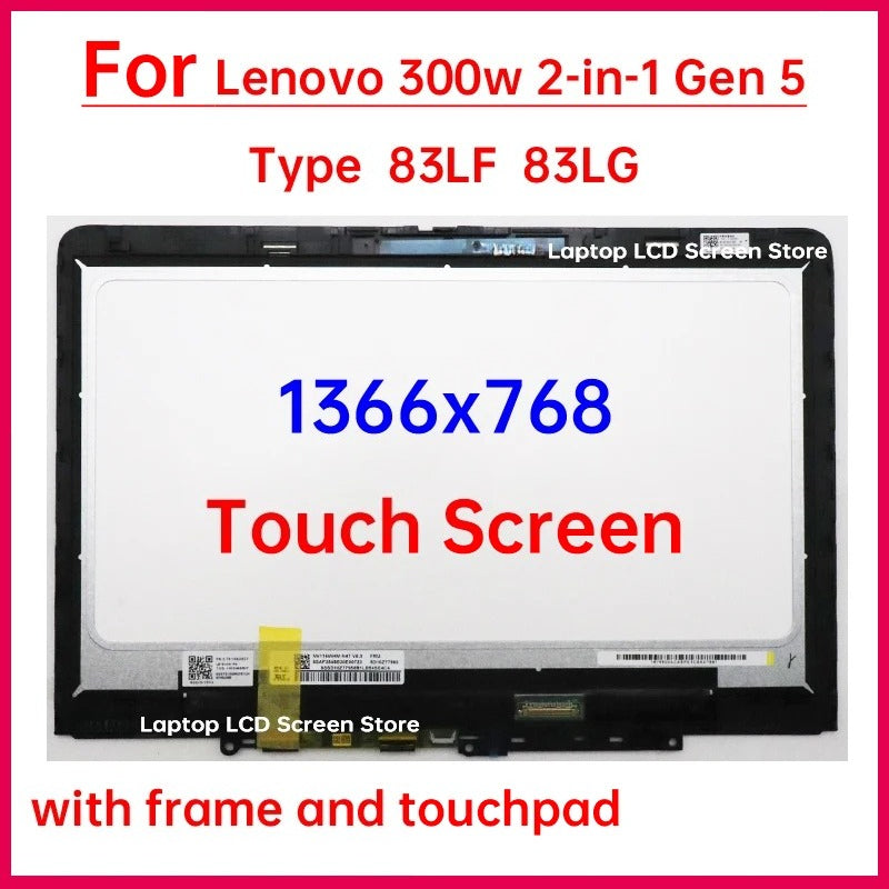 11.6" Laptop LCD Touch Screen For Lenovo 300w 2-in-1 Gen 5 Type 83LF 83LG Display Digitizer+Frame Assembly Replacement 1366x768 Lenovo laptop repair parts