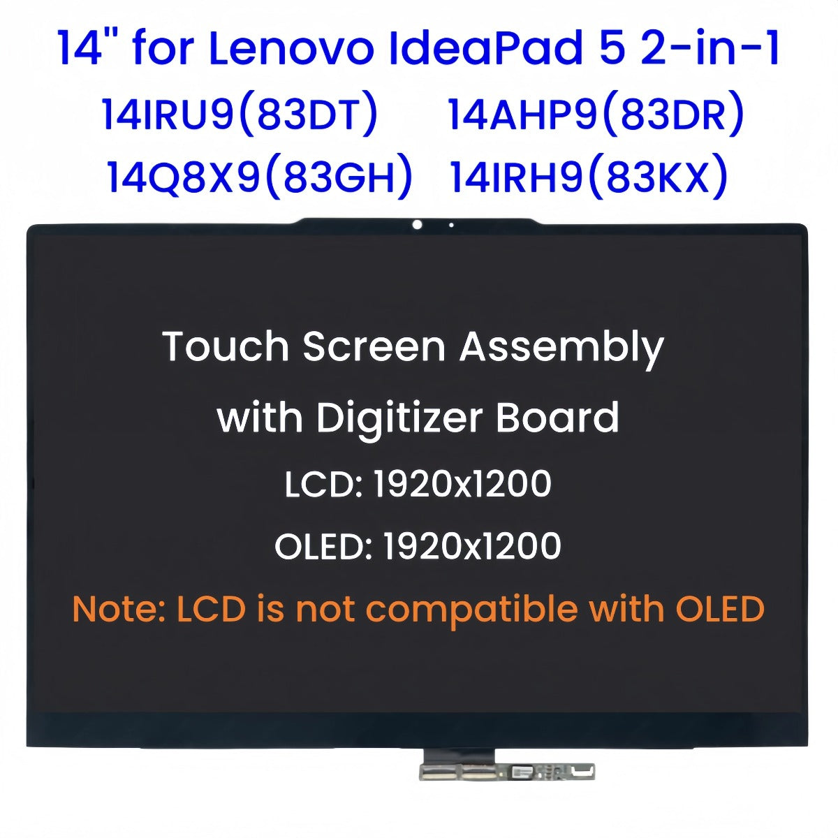 14-inch for Lenovo IdeaPad 5 2-in-1 14IRU9 14AHP9 14Q8X9 14IRH9 LCD & OLED Touch Screen Assembly with Digitizer Board Replacemen Lenovo laptop repair parts