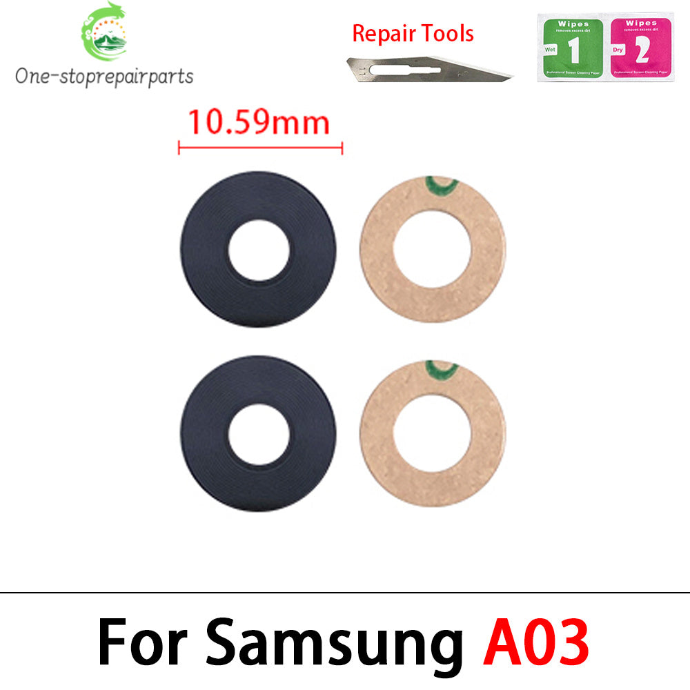 10Pcs/Lot Back Rear Camera Glass Lens For Samsung  A03 A03s A04 Core A04s A04E A14 A24 A34 A54 A13 A23 4G 5G With Adhesive Samsung phone repair parts