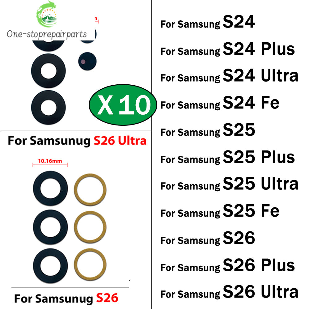 10Pcs, Back Rear Camera Glass Lens Cover With Adhesive For Samsung S24 S25 S26 Plus Ultra Fe With Glue Adhesive Samsung phone repair parts
