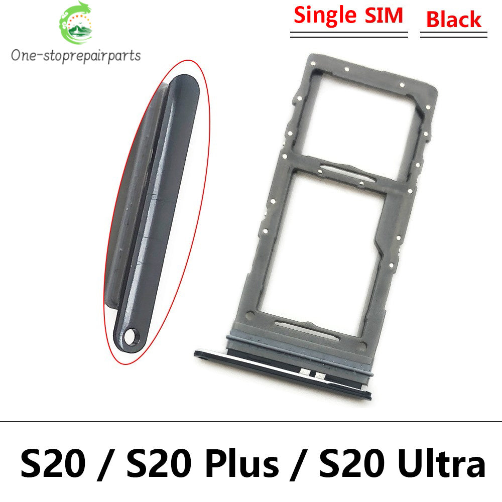 New Single Dual SIM Card Tray  For Samsung  S20 Plus Ultra Sim Slot Holder Replacement Parts Black / Blue / Grey