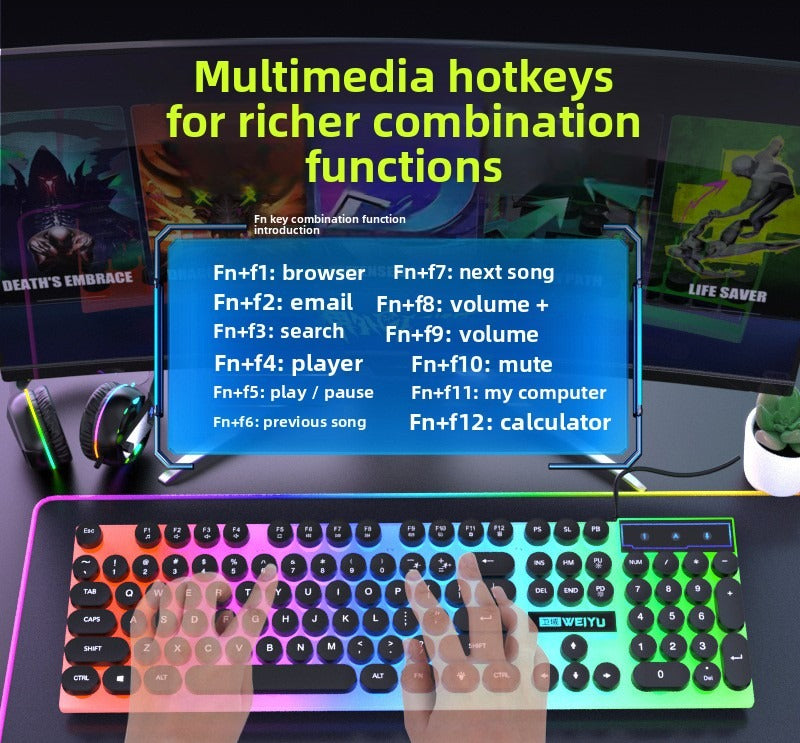 Retro punk wired keyboard mouse luminous suit office game e-sports peripherals computer desktop
