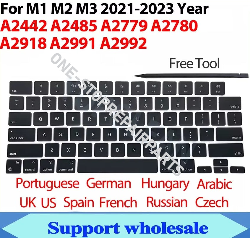 Laptop A2442 A2485 A2779 A2780 A2918 A2991 A2992 A2681 Keycaps Keys Key Cap set For Macbook Pro M1 M2 M3 14" 16" Keyboard Repair Macbook repair parts