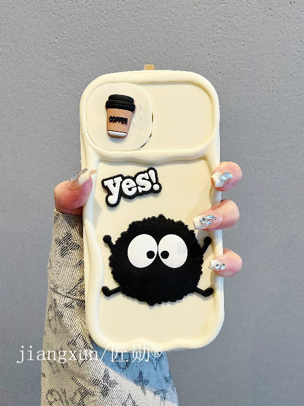 Accessories for iphone15promax phone case 13/14 fun cute sliding window coffee briquettes 14promax Phone accessories