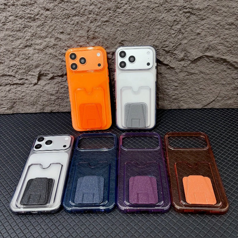 Star glitter card bag is suitable for iPhone 17promax mobile phone case orange with card cover Air folding bracket iPhone16 can be inserted into the card 15plus card 14pro transparent 13pm silicone card clip Phone accessories