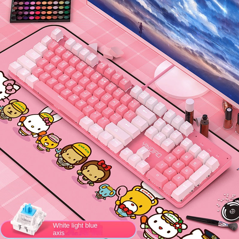 Accessories Mechanical Keyboard Girls Internet celebrities Girls Pink Blue Round Keys Games Punk Style