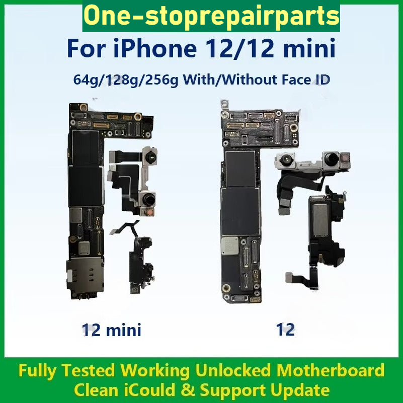 Fully Tested Authentic Motherboard For iPhone 12 64g/128g/256g Unlocked Mainboard With Face ID Cleaned iCloud Support Update iPhone phone repair parts