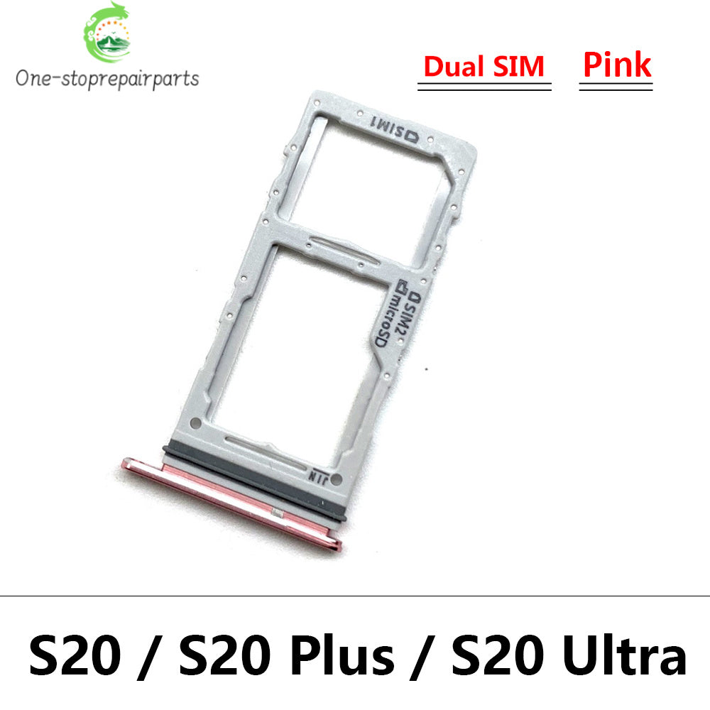 New Single Dual SIM Card Tray  For Samsung  S20 Plus Ultra Sim Slot Holder Replacement Parts Black / Blue / Grey
