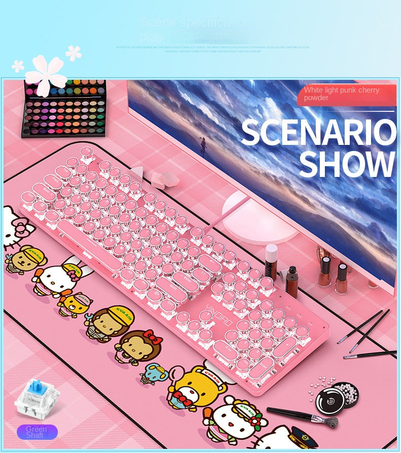 Accessories Mechanical Keyboard Girls Internet celebrities Girls Pink Blue Round Keys Games Punk Style