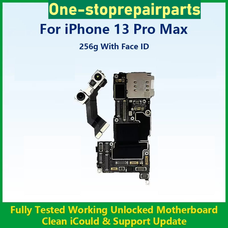 Fully Tested Authentic Motherboard For iPhone 13 Pro Max 128g/256g Unlocked Mainboard With Face ID Cleaned iCloud Fast Shipping iPhone phone repair parts