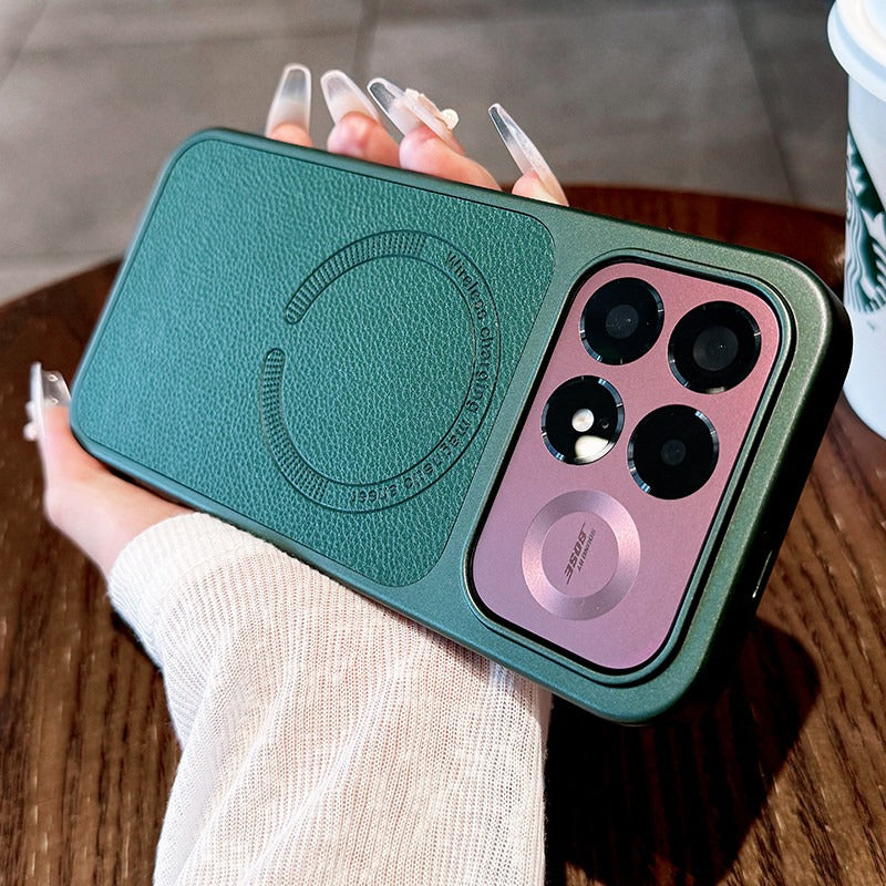 For Redmi k100pro mobile phone case, the new k90promax protective case, ultra-thin Redmi lychee leather pattern all-inclusive anti-drop magnetic suction women's high-end soft edge hard case Phone Accessories