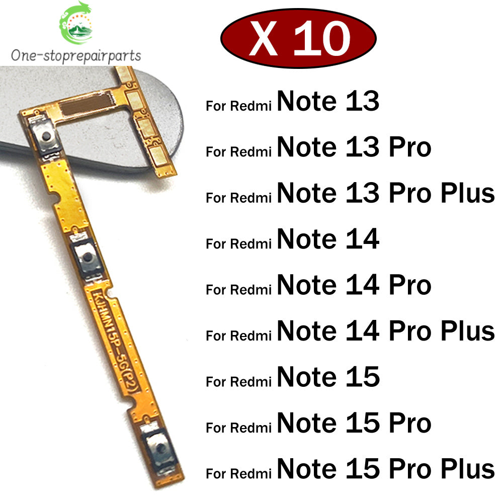 10Pcs, Volume Button Power Switch On Off Button Flex Cable For Xiaomi Redmi Note 13 14 15 Pro Plus 4G 5G Xiaomi  Xiao mi phone repair parts