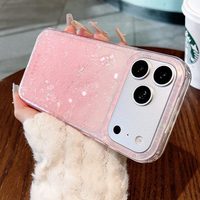 Gilded shell pattern stand for iPhone 17 Pro Max phone case, new iPhone 16 gradient gradient gradient with built-in pearlescent glitter protective cover, 15 Pro stand case, Phone accessories