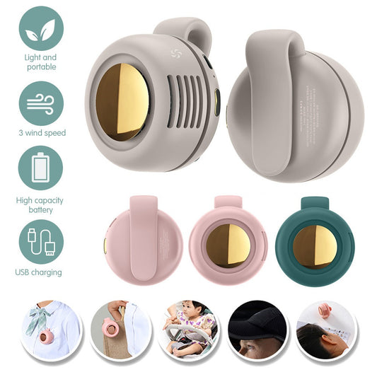 Built-in 60 Blades fan 3 Wind Speed Whirlwind Type-c charging mini fan Clamp fan 360° Rotation Clamp collar Hang around the waist Portable Hook rechargable Fan MF019