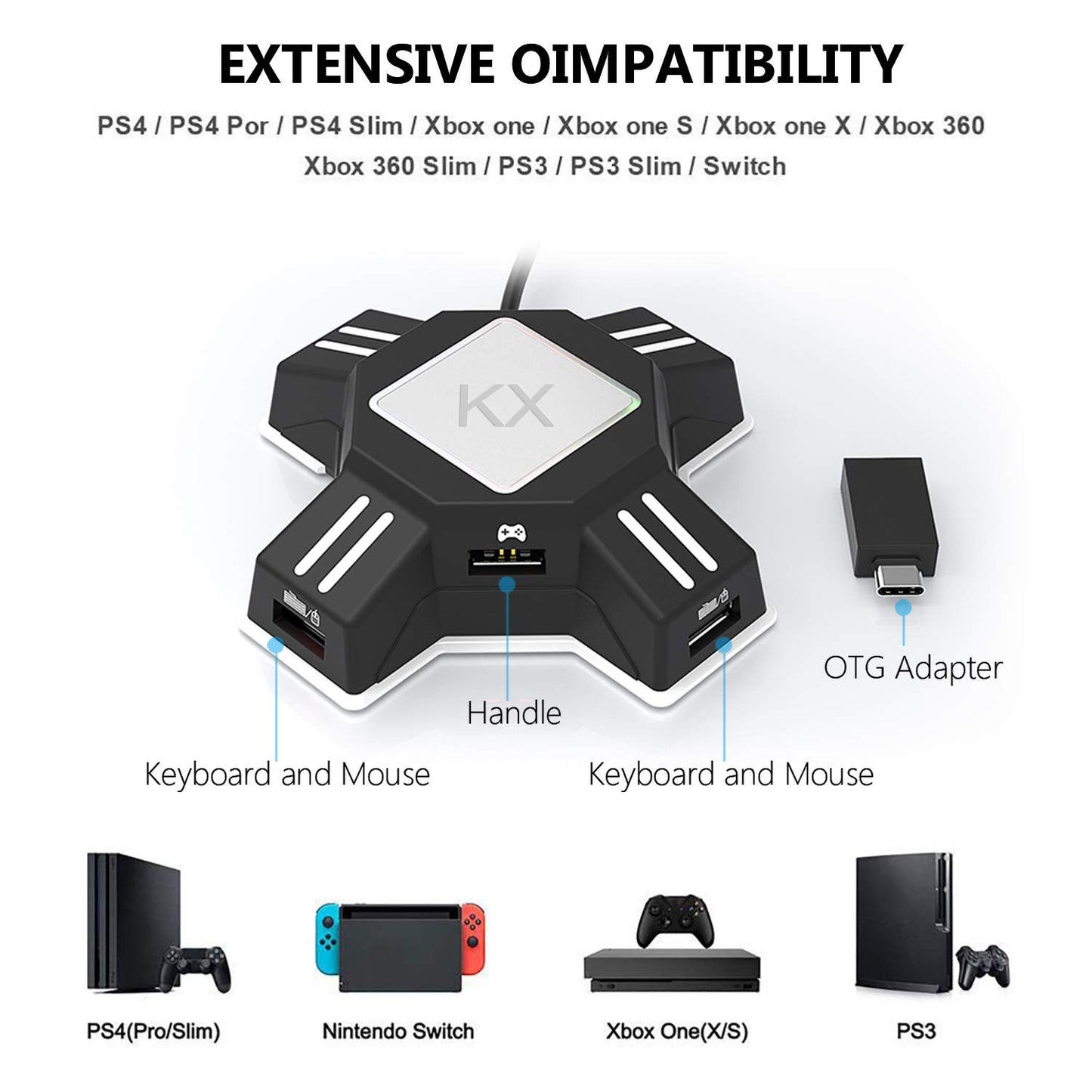 KX keyboard and mouse converter for Switch /Xboxone/PS5/PS4/PS3 host conversion box game accessories