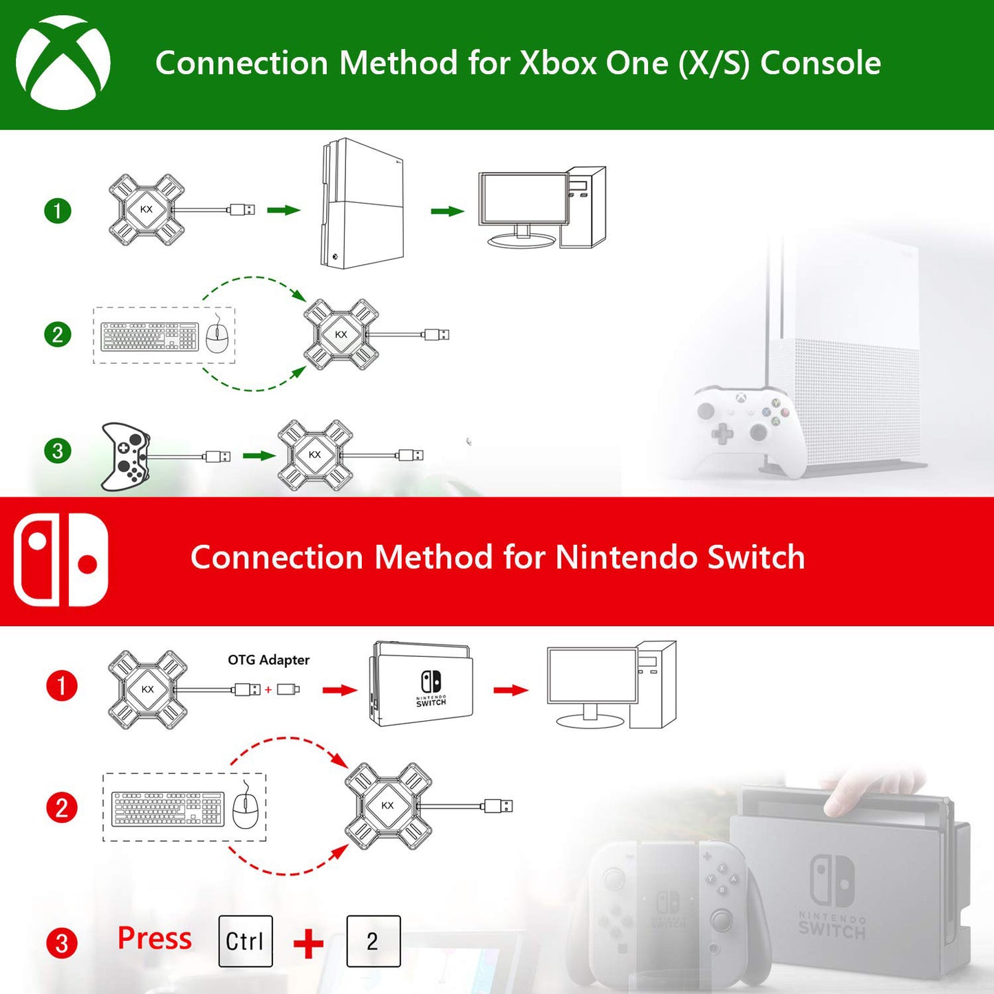 KX keyboard and mouse converter for Switch /Xboxone/PS5/PS4/PS3 host conversion box game accessories