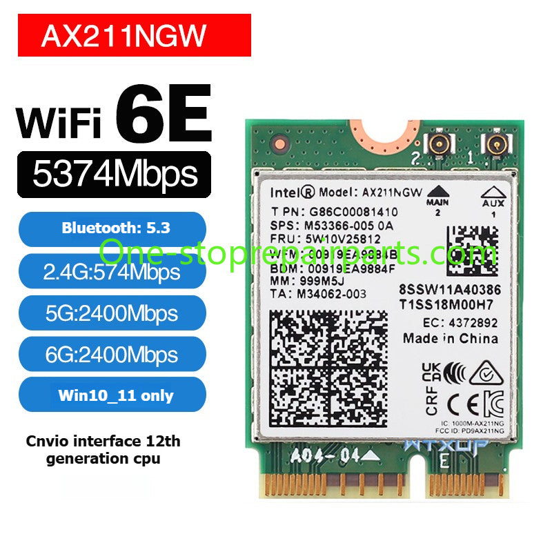 Laptop computer Wifi Card for Intel 9560NGW AX203NGW AX201NGW AX211NGW  Killer1675I 1650I 1550I 9462 9461NGW CNVio IPEX4 WIFI6E Wi-Fi 6E Bluetooth 5.3 Wireless Card