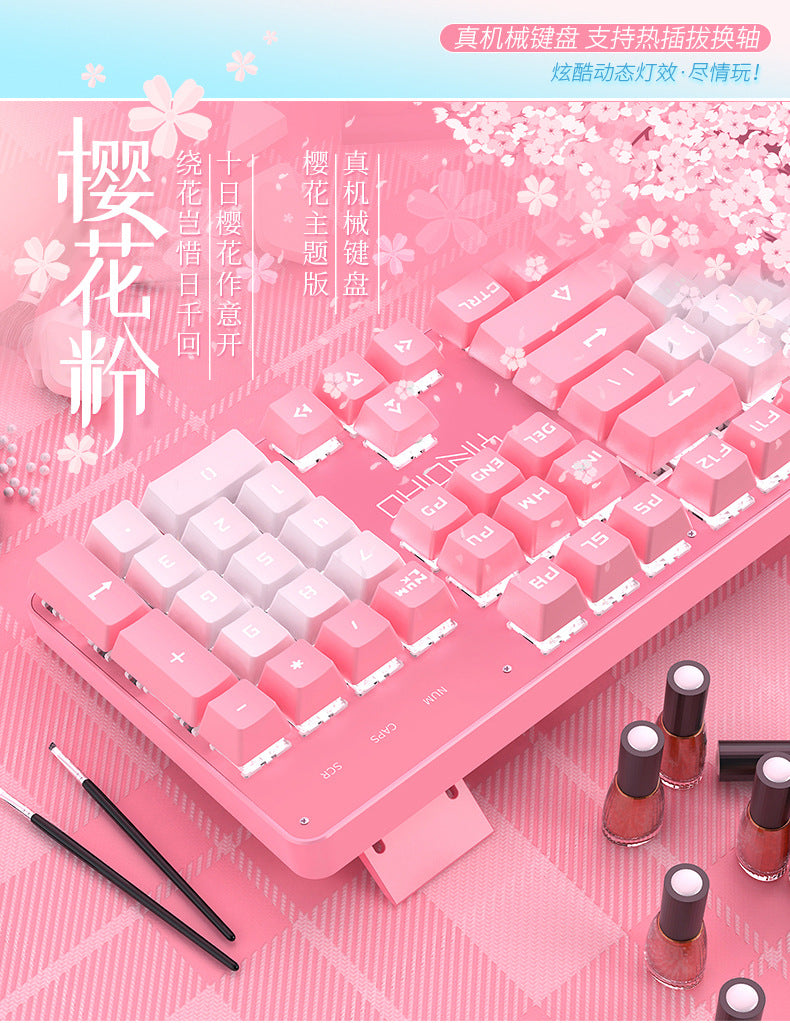 Real mechanical keyboard blue axis girl Internet celebrity girl heart pink blue round keys game punk