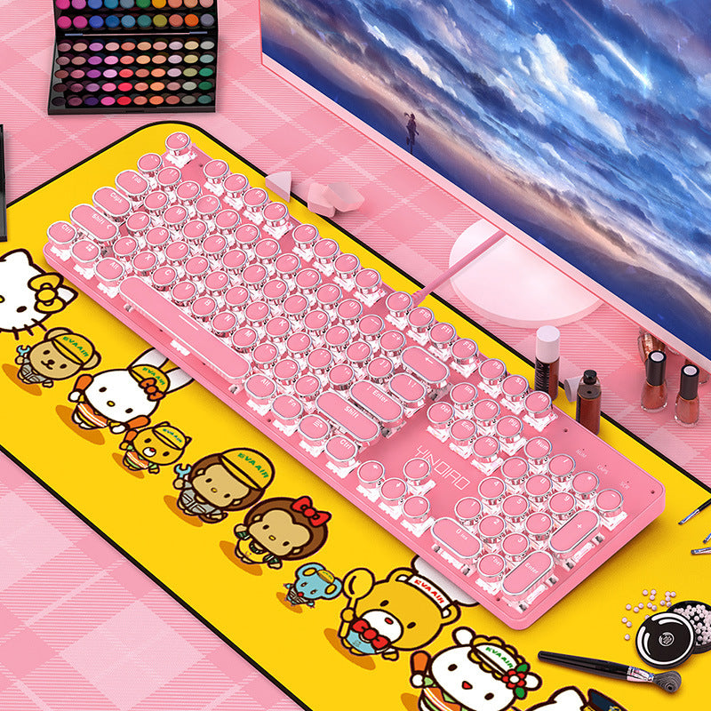 Real mechanical keyboard blue axis girl Internet celebrity girl heart pink blue round keys game punk